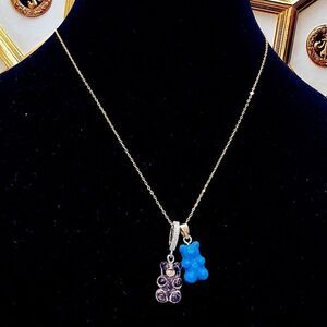 NOSTALGIC BLUE GUMMY BEAR TEDDY BEAR PENDANT 18K GOLD PLATED